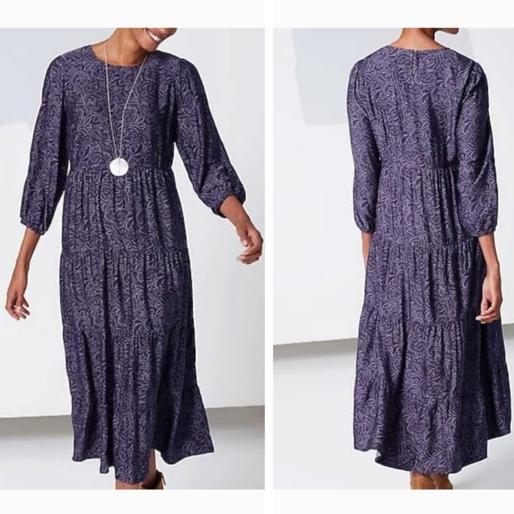 J JILL Tiered Set-In-Sleeve Paisley Dress